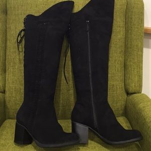 Over the knee black suede boot